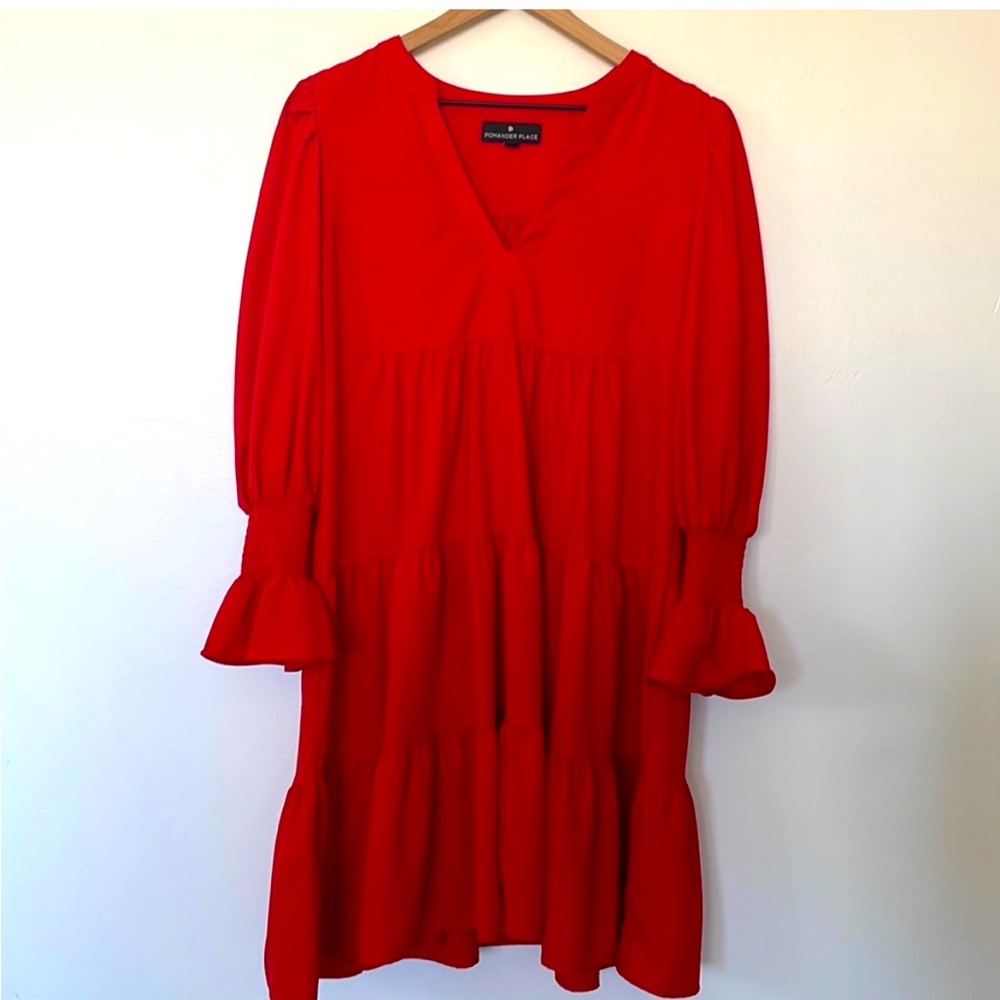 Pomander Place | Tuckernuck | Red Crepe Kenzo Tiered Ruffle Mini Dress Medium